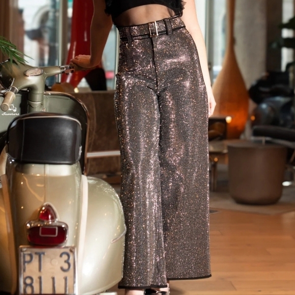 None Pants - Rhinestone Wide leg Pants. Brand new in the package. Size small